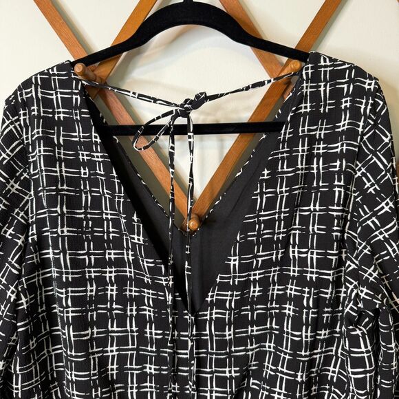 London Style Collection Black White Grid Print Tie Back Jumpsuit size 14‎ Large - Picture 7 of 11